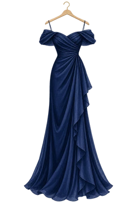Vestido en azul noche sobre percha