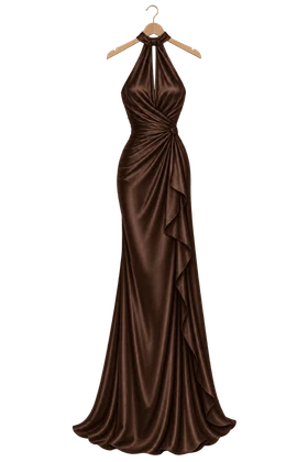 Vestido en chocolate sobre percha