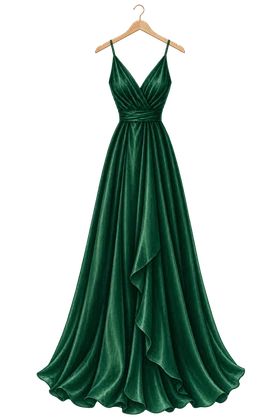 Vestido en verde botella sobre percha